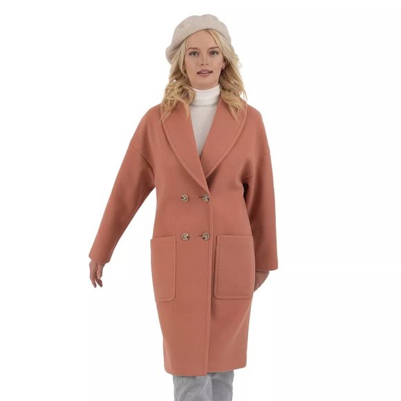 Women's Nine West Modern Shawl Collar Double Breasted Coat, Size: XXL, Med Pink